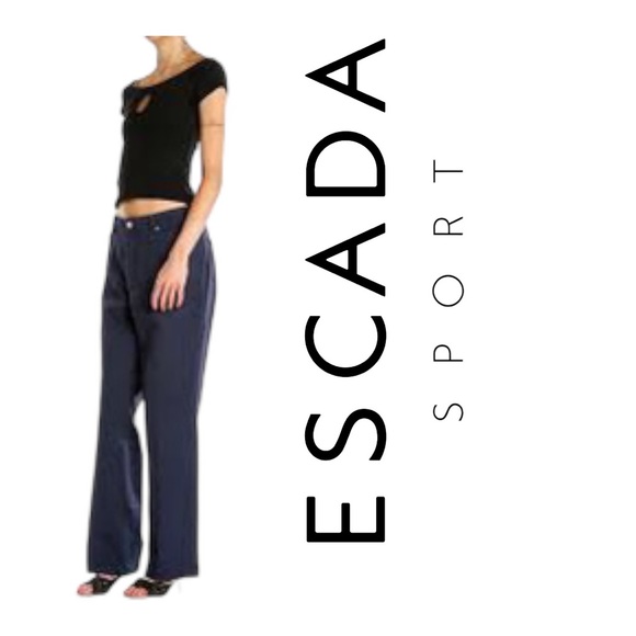Escada Sport high rise straight leg twill pants in navy blue sz 40 EU sz 10 US - Picture 1 of 8